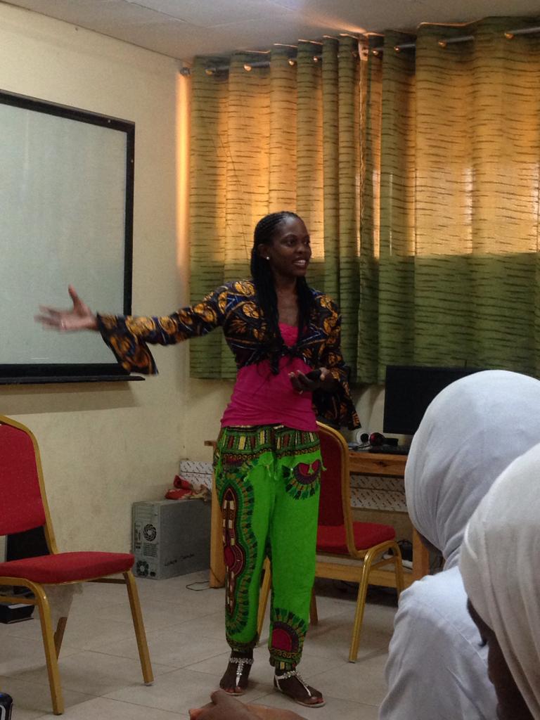 Patricia Foster McKenley delivers workshop at secondary school in Banjul, Gambia. Photo by Akila Richards