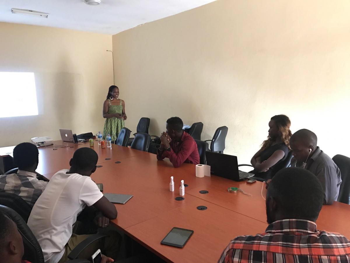Patricia Foster McKenley delivers a lecture for young Gambian writers, in Gambia, January 2017. Photo was taken by Clovis McKenley.